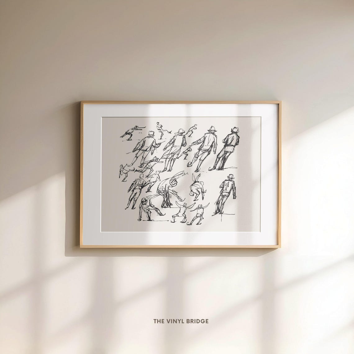 Vintage Ice Skaters Line Drawing Winter Holiday Figure Art Poster