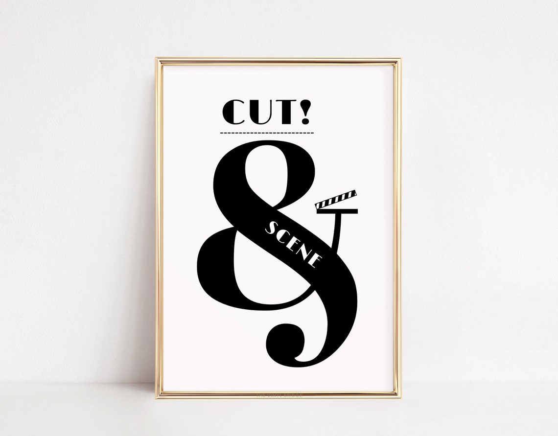 Retro Film Slate Print Ampersand Poster Cinema Theater Wall Art Movie Clapboard Motion Pictures Quote Monochrome Decor