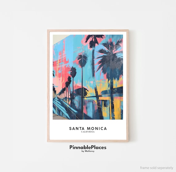 Santa Monica California Poster Colorful Palm Tree Sunset Beach Art
