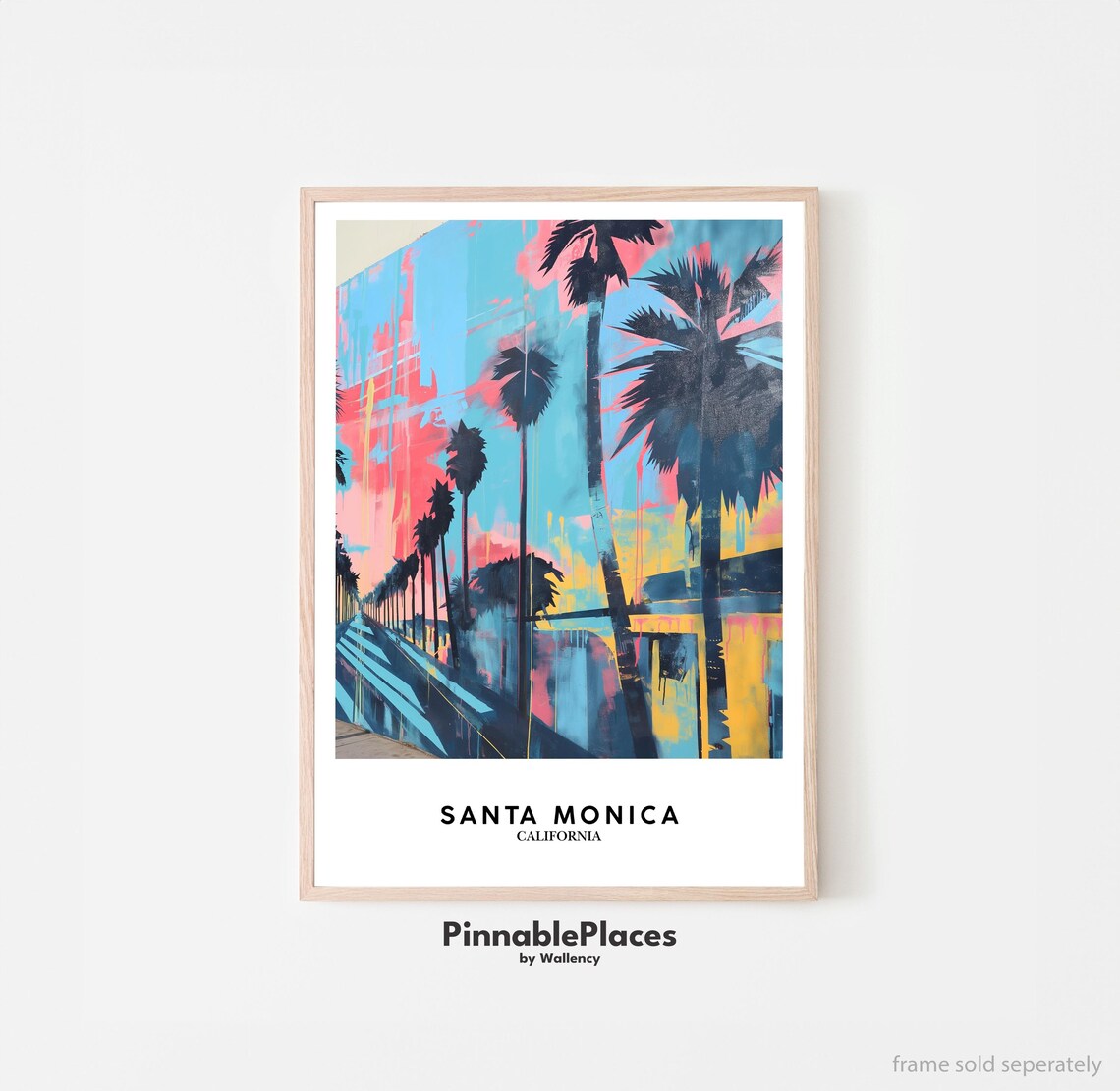 Santa Monica California Poster Colorful Palm Tree Sunset Beach Art