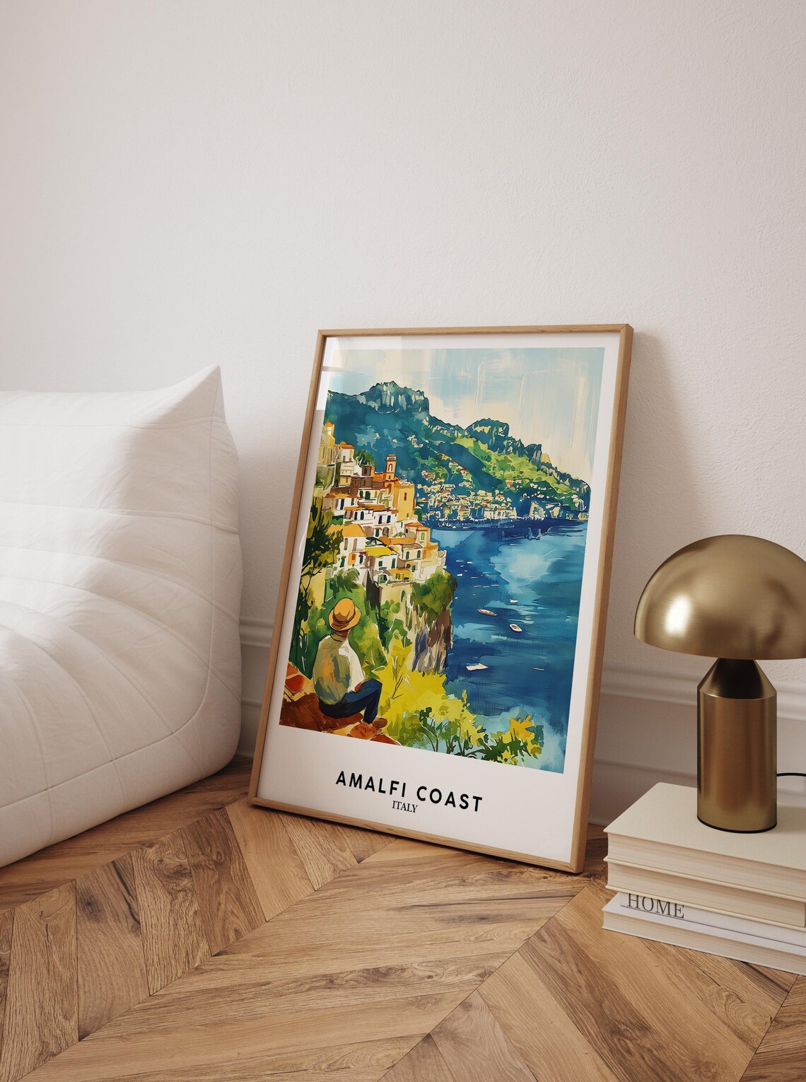 Amalfi Coast Italy Coastal Town Watercolor Illustration Travel Poster