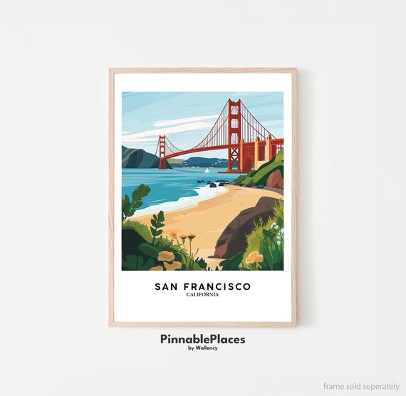 San Francisco Golden Gate Bridge Beach Wildflowers Scenic Poster