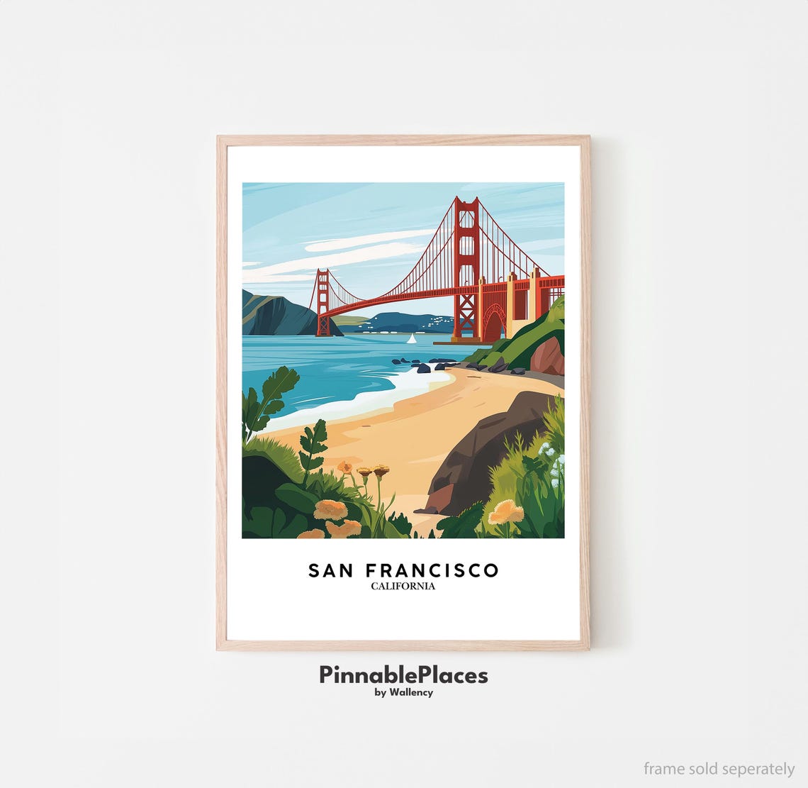 San Francisco Golden Gate Bridge Beach Wildflowers Scenic Poster