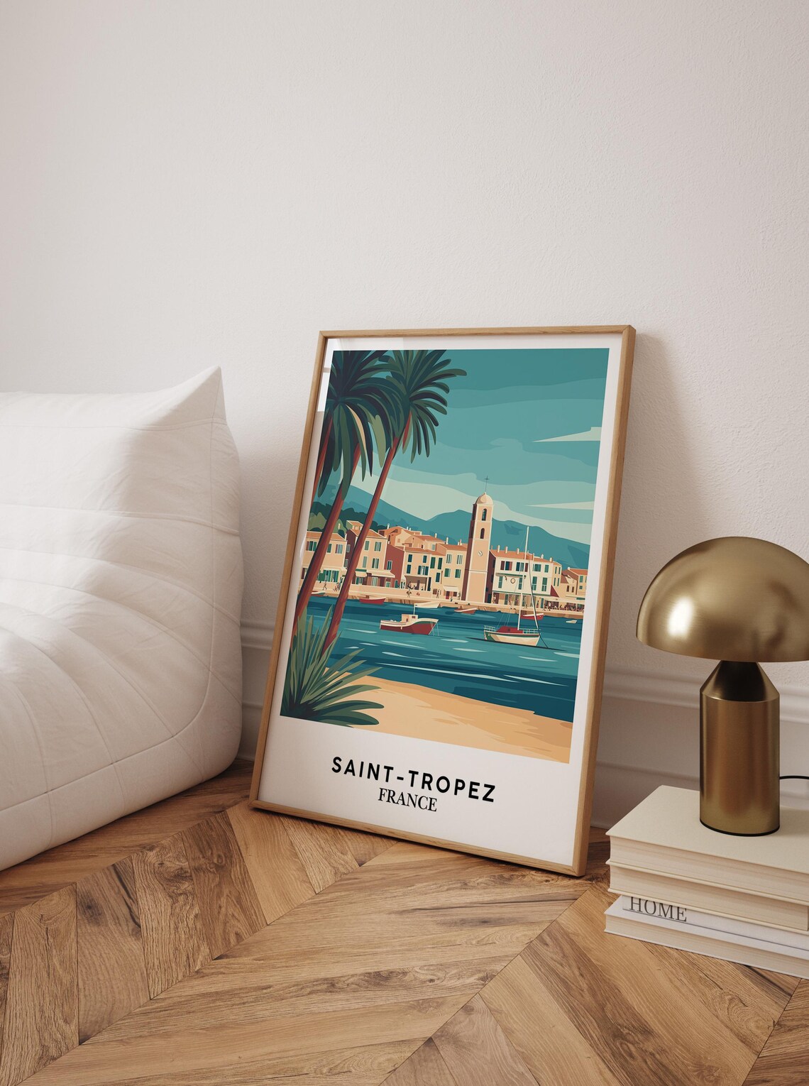 Saint Tropez France Riviera Travel Harbor Palm Coastal Scene Poster