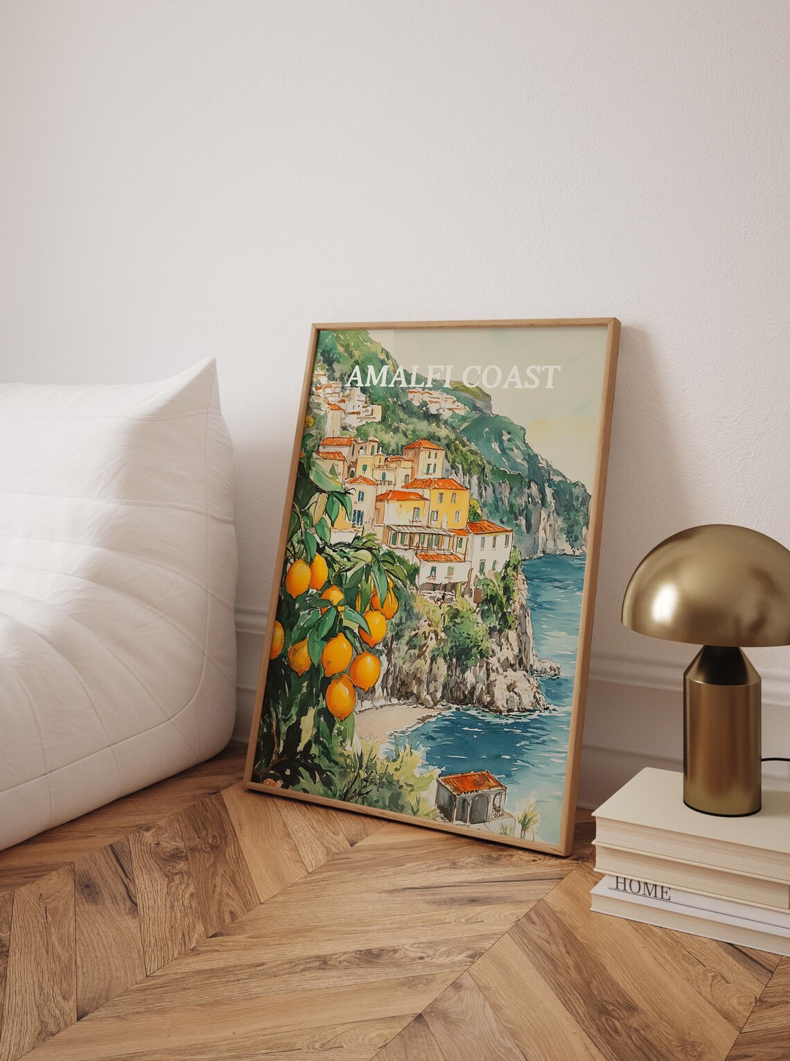 Amalfi Coast Lemon Tree Watercolor Cliffside Town Italy Art Poster