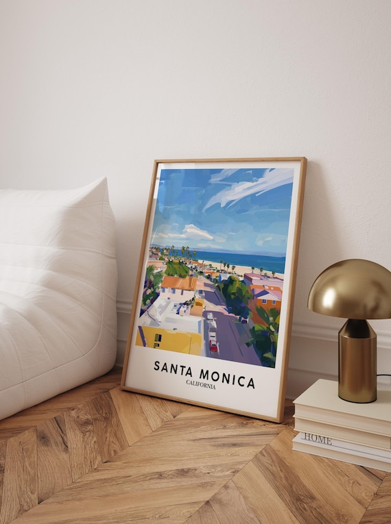 Santa Monica California Colorful Beach Street Painterly Coastal Art Poster