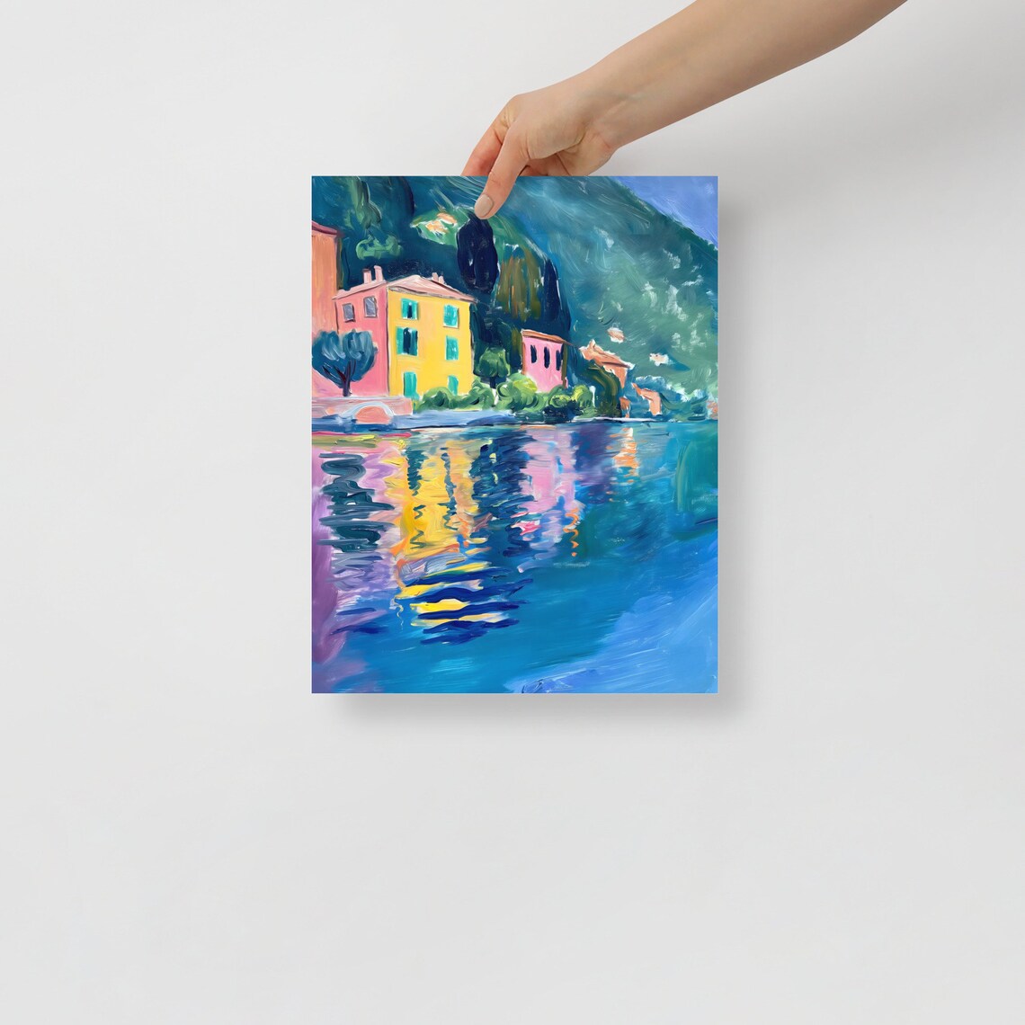 Colorful Lakeside Houses Reflection Fauvist Village Water Poster - Image 2