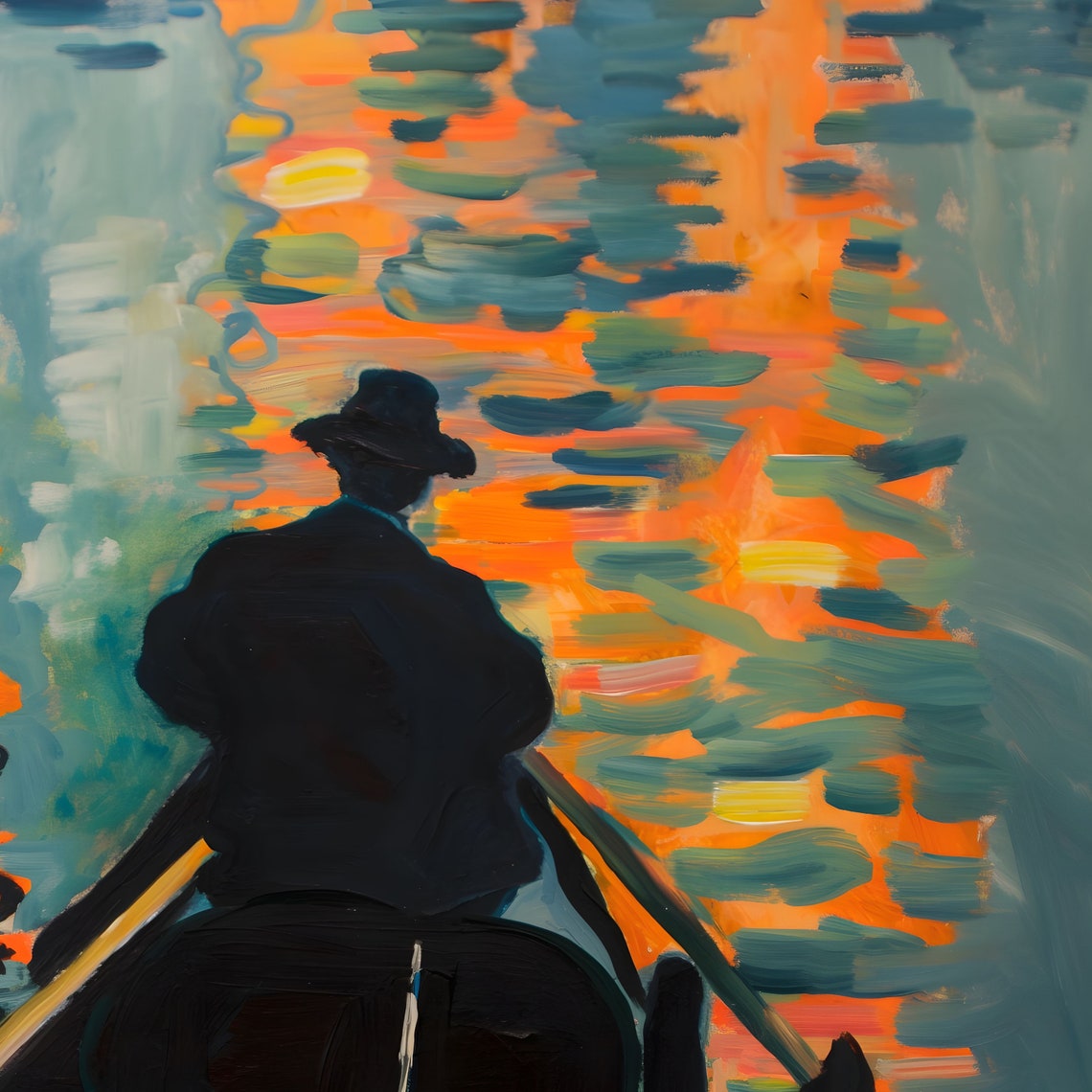 Venice Gondola Sunset Gondolier Orange Reflection Canal Poster - Image 3
