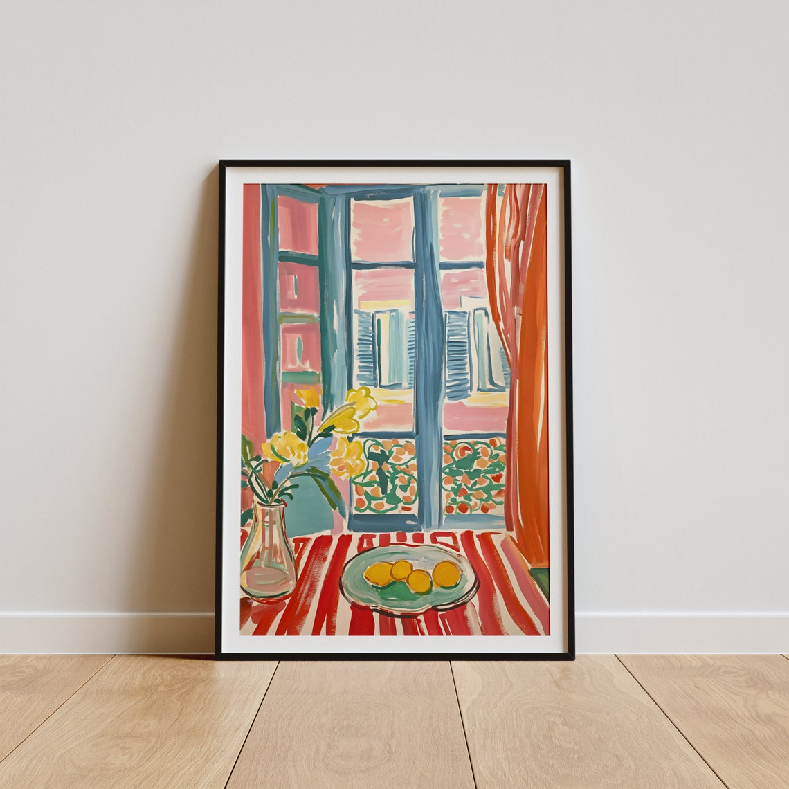 Henri Matisse Style Open Window Lemons Striped Tablecloth Poster - Image 5