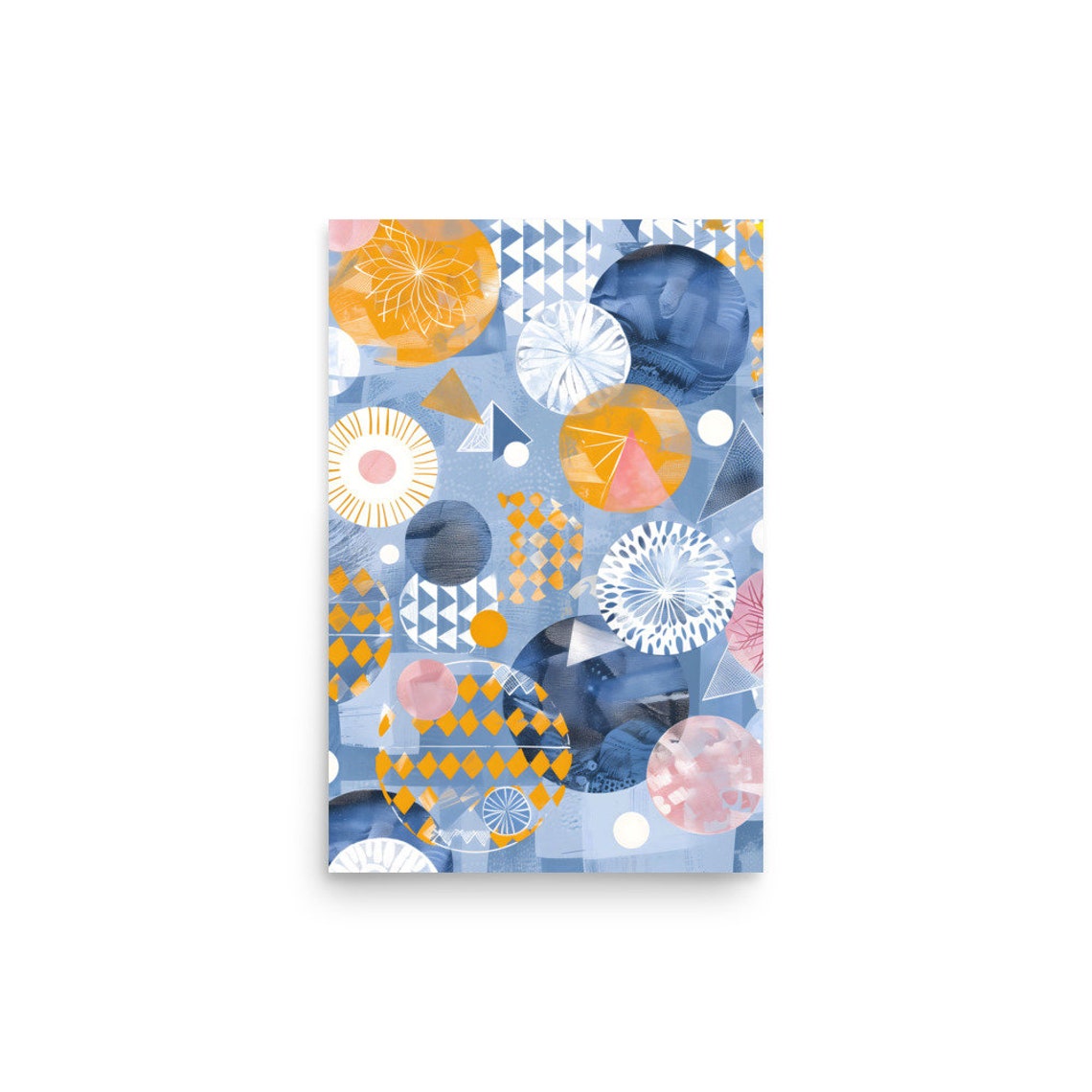 Geometric Circles Diamonds Pattern Blue Orange Abstract Art Poster - Image 2