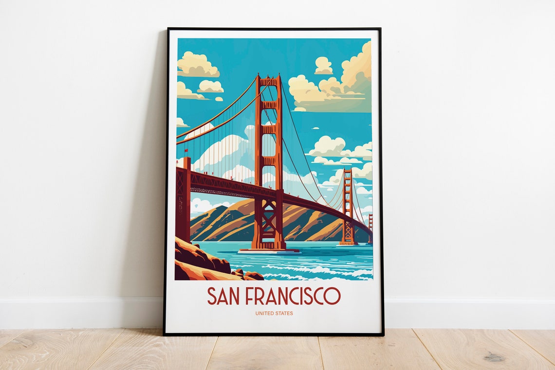 Golden Gate Bridge Travel Print San Francisco Travel Art San Francisco Travel Print Usa Travel Poster Golden Gate Bridge Landmark