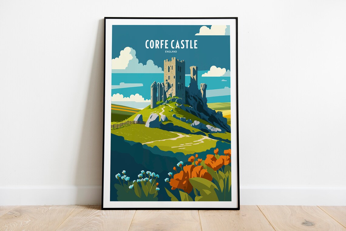 Corfe Castle Uk Travel Print Uk Landmark Travel Art Corfe Castle Travel Print Dorset Landmark Corfe Castle Travel Poster