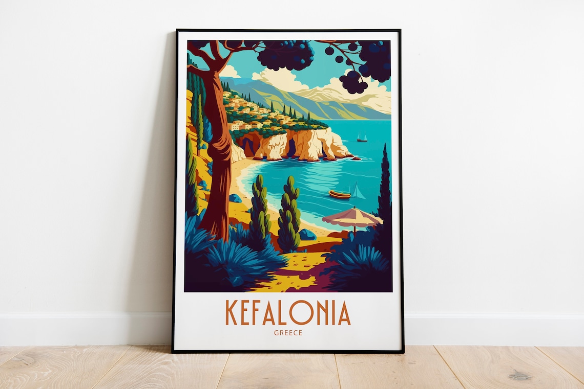 Kefalonia Greece Travel Poster, Europe Wall Decor