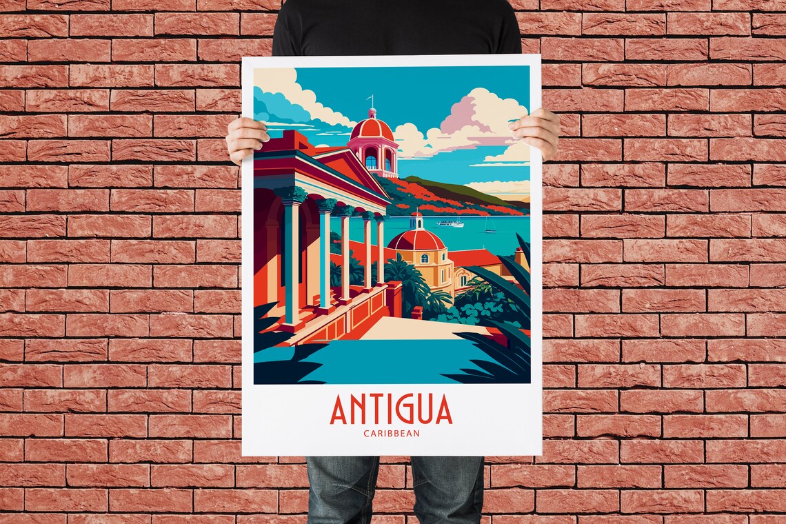 Antigua Caribbean Colonial Harbor Waterfront Vintage Travel Poster - Image 2