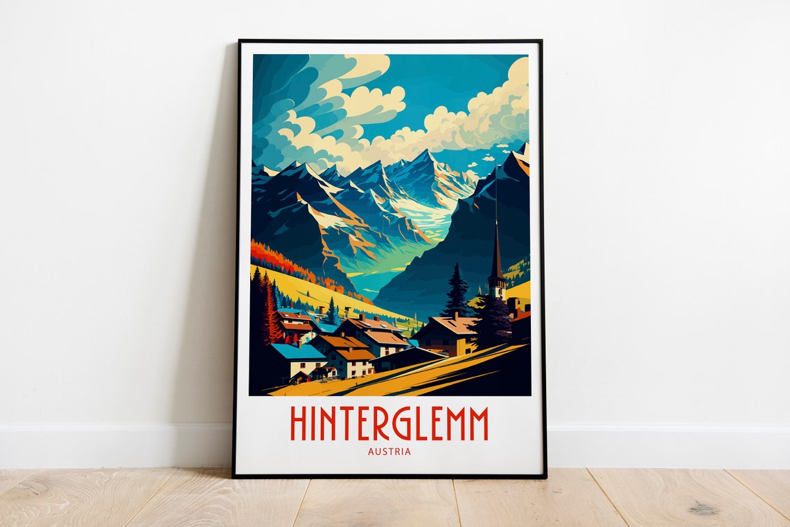 Hinterglemm Austria Travel Poster with Alpine Village and Peaks - Image 6