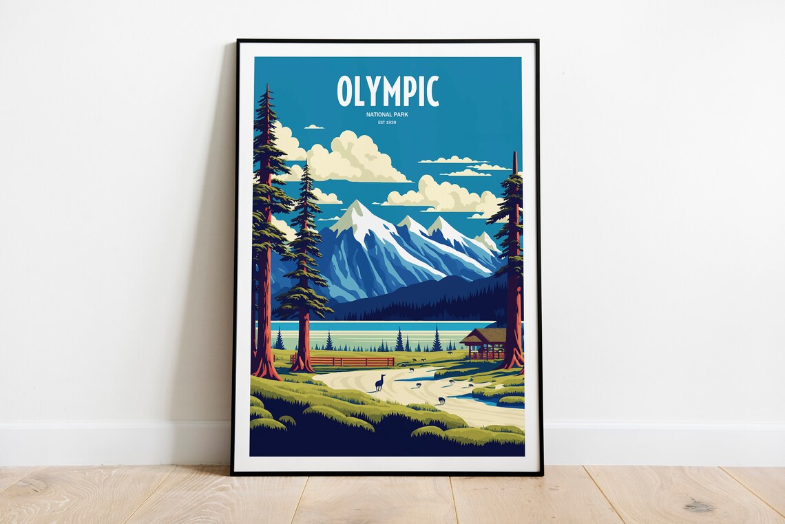 Olympic National Park Travel Poster, USA Park Art