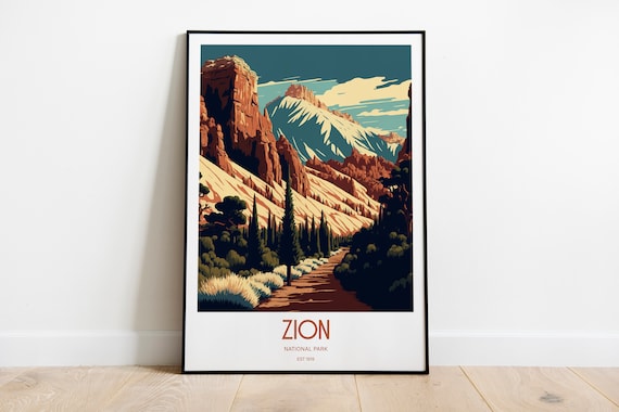Zion National Park Red Rock Canyon Trail Vintage Travel Poster