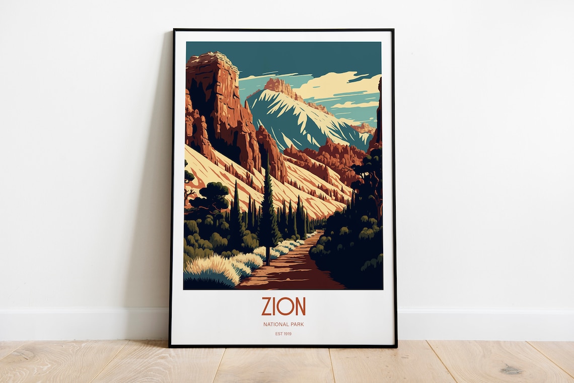 Zion National Park Red Rock Canyon Trail Vintage Travel Poster