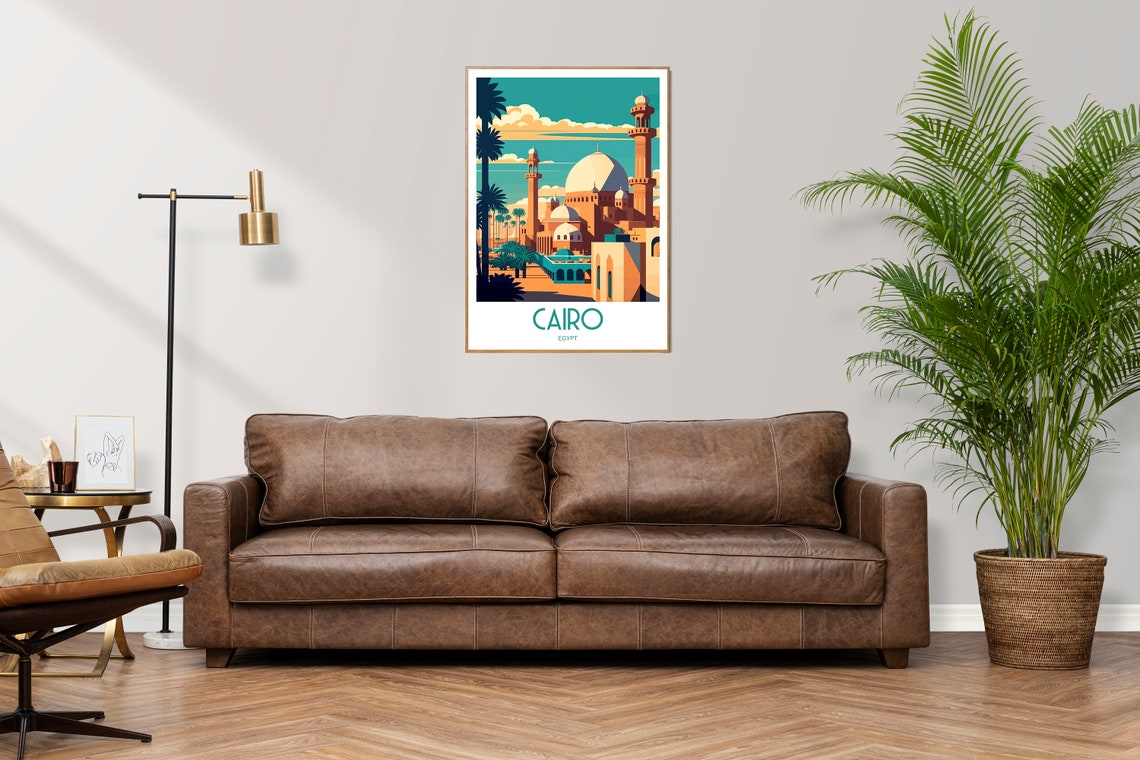 Cairo Egypt Mosque Domes Minarets Palm Trees Vintage Travel Poster - Image 2