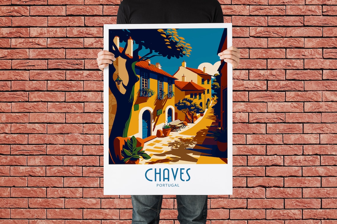 Chaves Portugal Old Town Street Tiled Houses Shade Travel Poster - Image 4