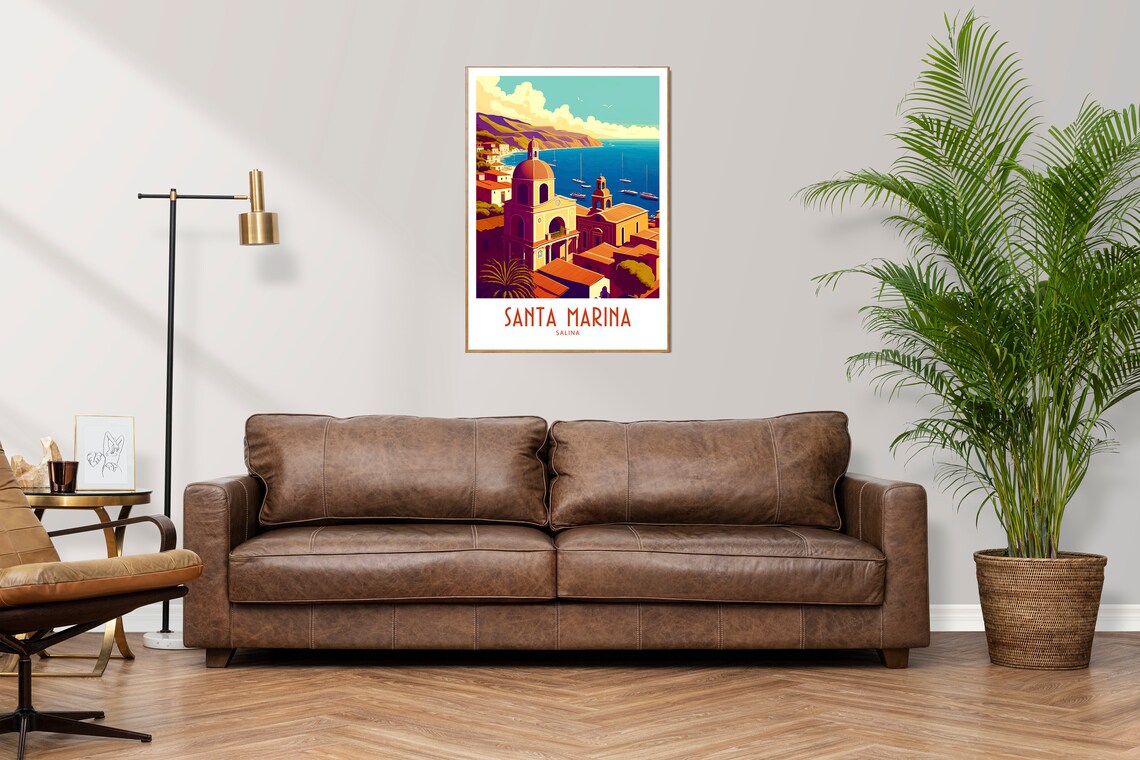 Santa Marina Salina Church Dome Bay Scene Retro Travel Art Poster - Image 2