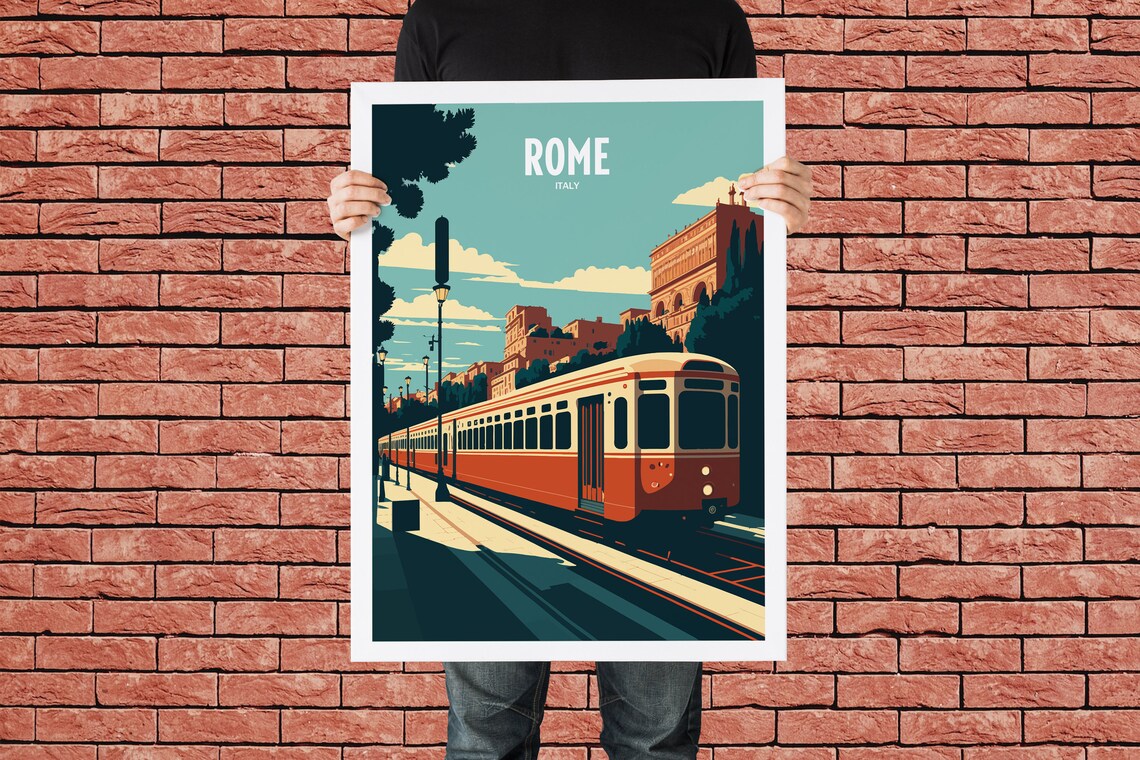 Rome Italy Vintage Tram Ride Historic City Street Travel Poster - Image 3