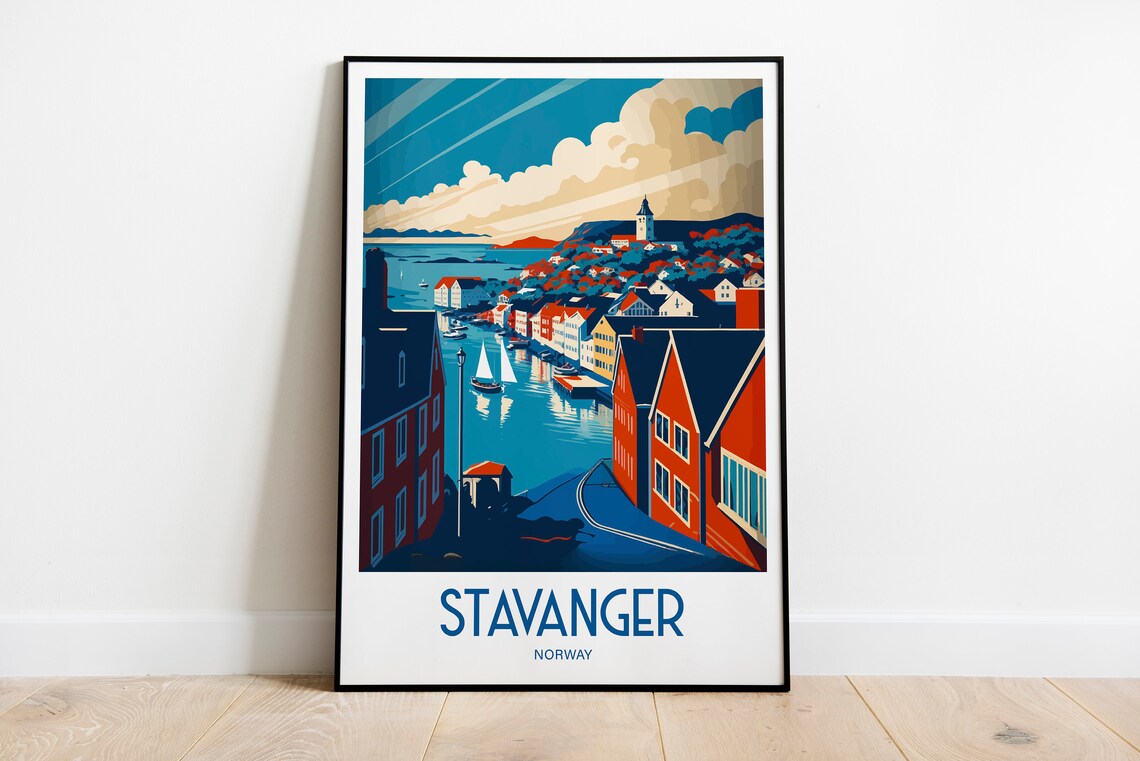 Stavanger Norway Travel Poster, Scenic Wall Art