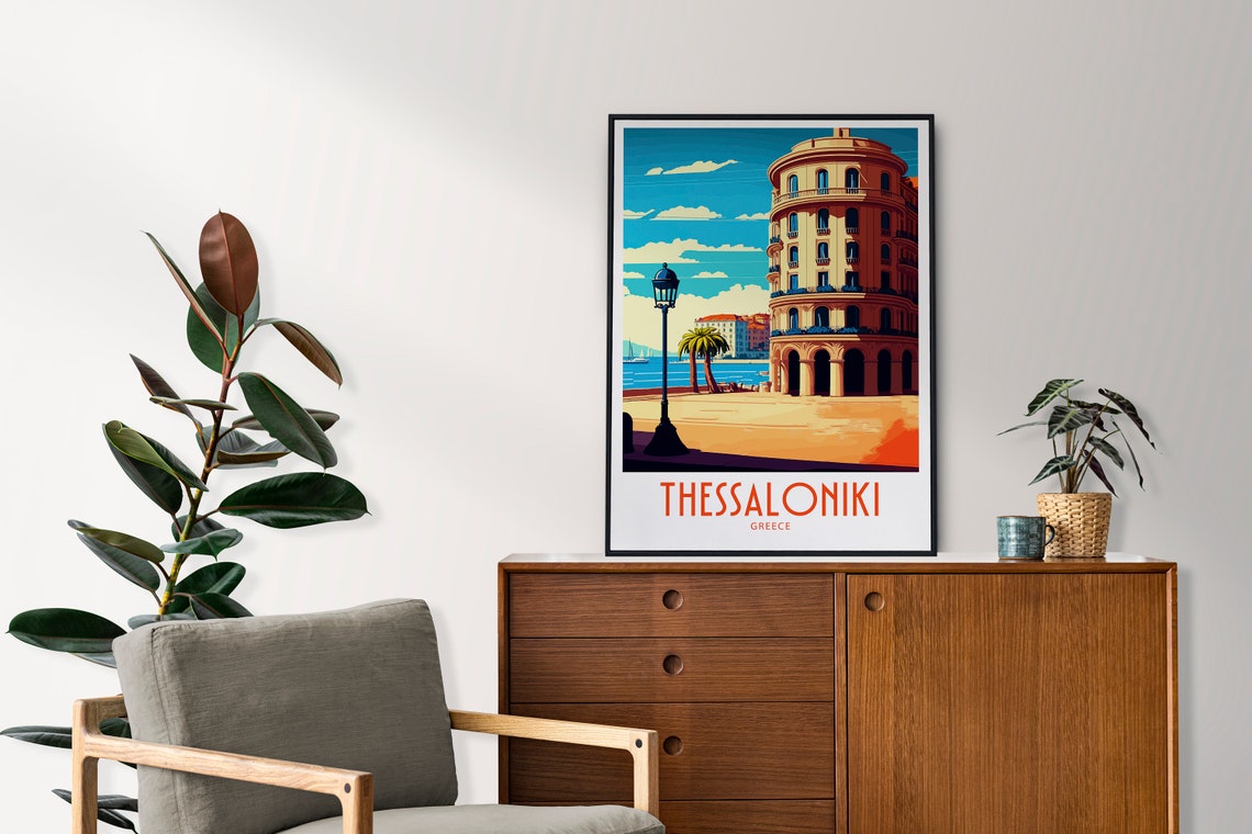 Thessaloniki Greece Waterfront Promenade Scene Travel Art Poster - Image 3