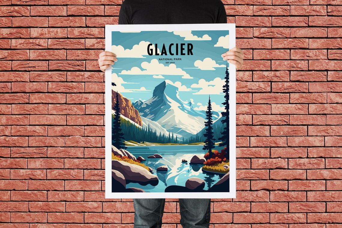 Glacier National Park Travel Print National Park Travel Art Glacier Travel Print Usa National Park Glacier Travel Poster - Image 4