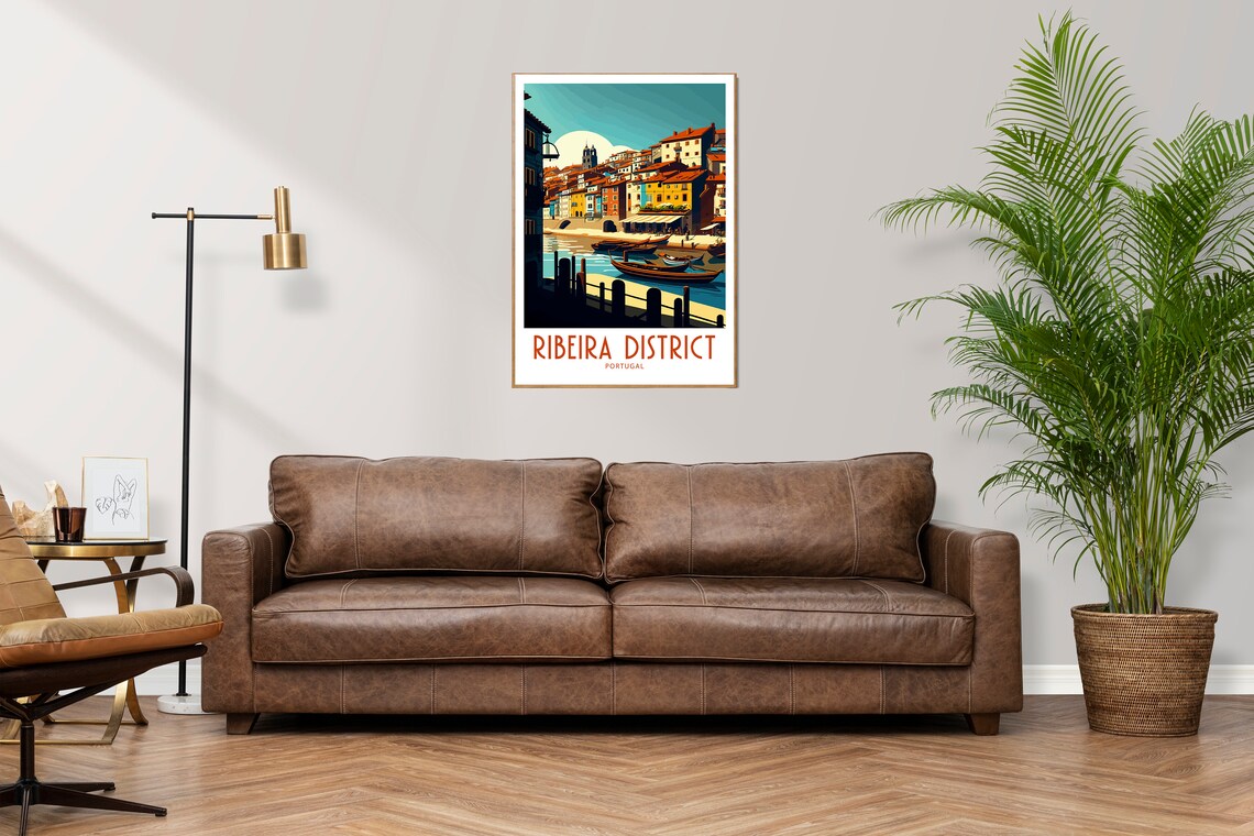 Ribeira District Portugal Waterfront Boats Vintage Travel Poster - Image 3