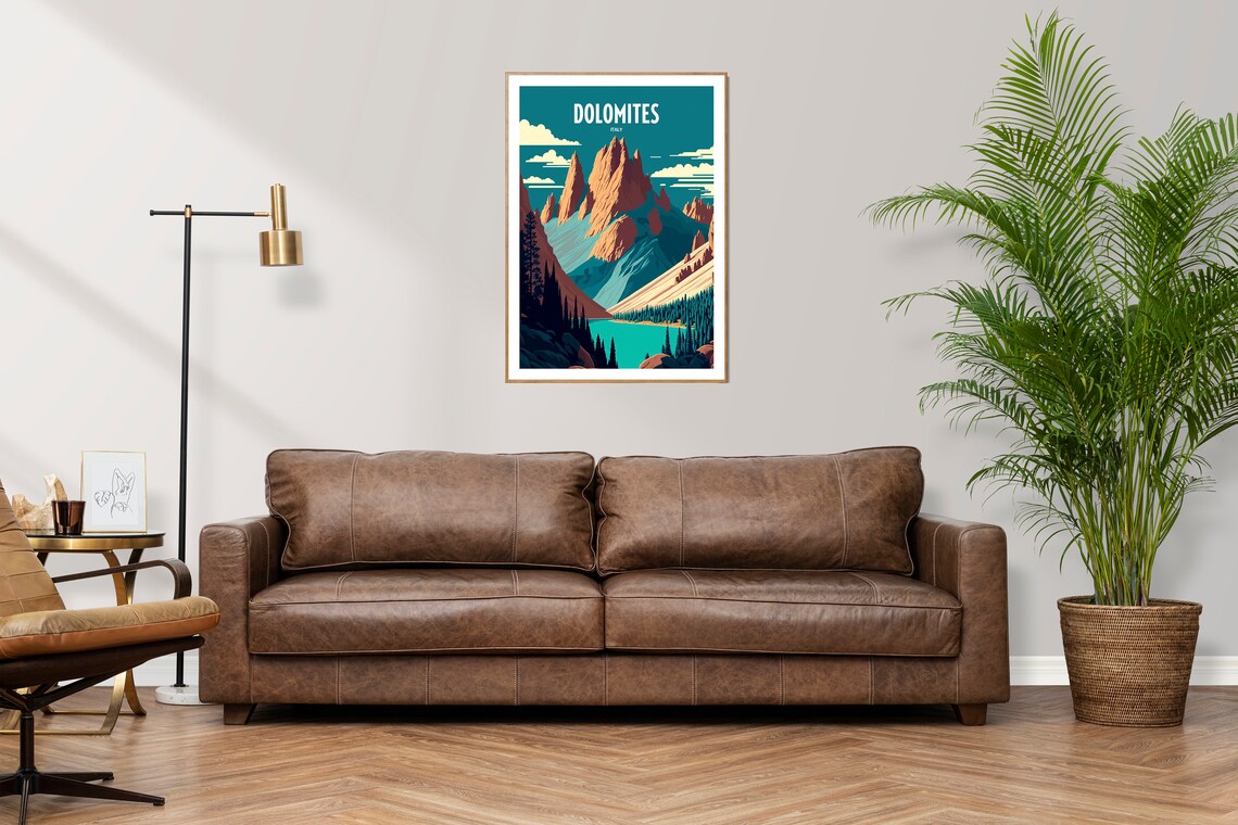 Dolomites Italy Retro Travel Poster with Alpine Lake and Peaks - Image 5