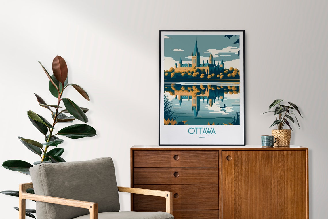 Ottawa Canada Parliament Building Calm River Reflection Travel Poster - Image 2
