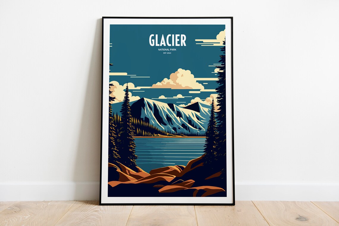 Glacier National Park Travel Poster, USA National Park
