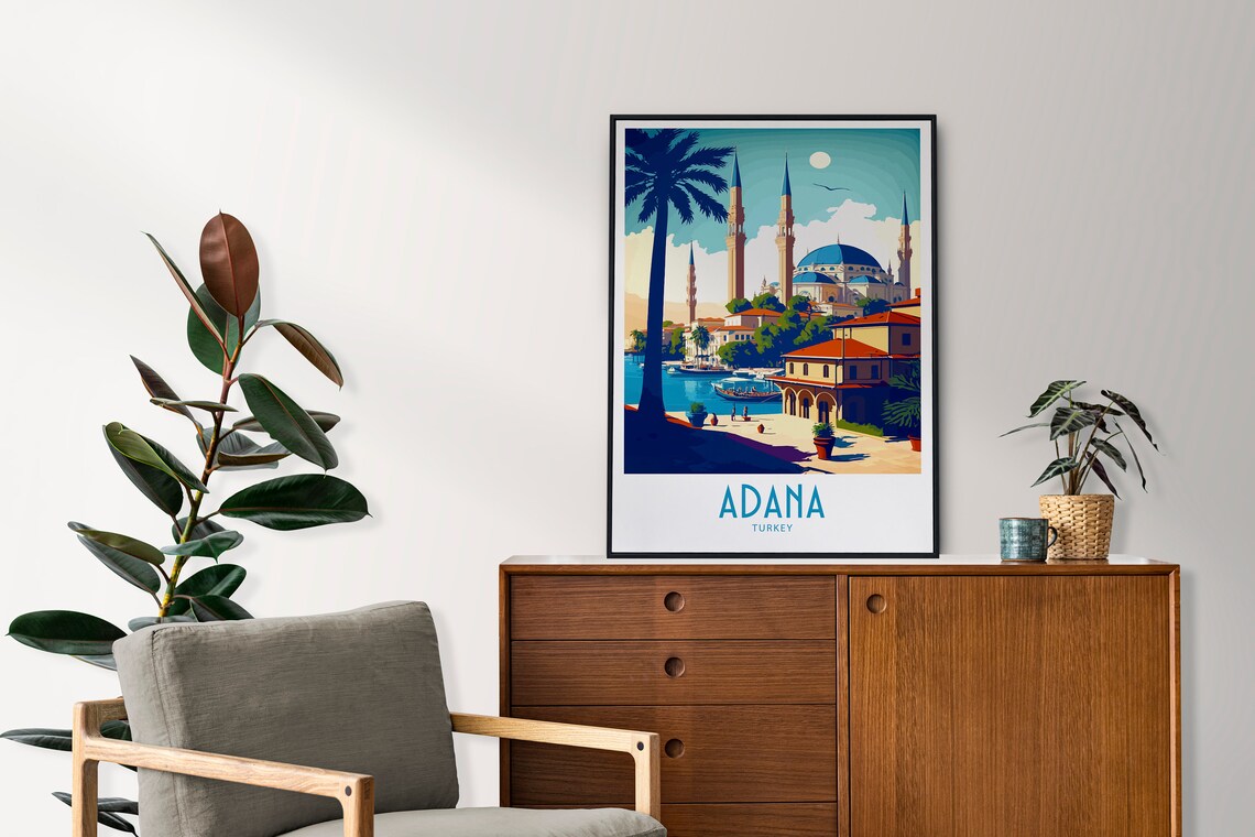 Adana Turkey Grand Mosque Minarets Waterfront Vintage Travel Poster - Image 4