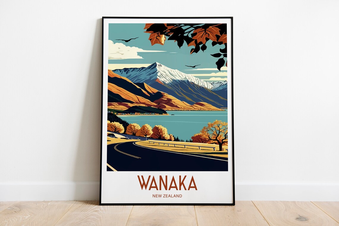 Wanaka New Zealand Travel Poster, Scenic Place Print