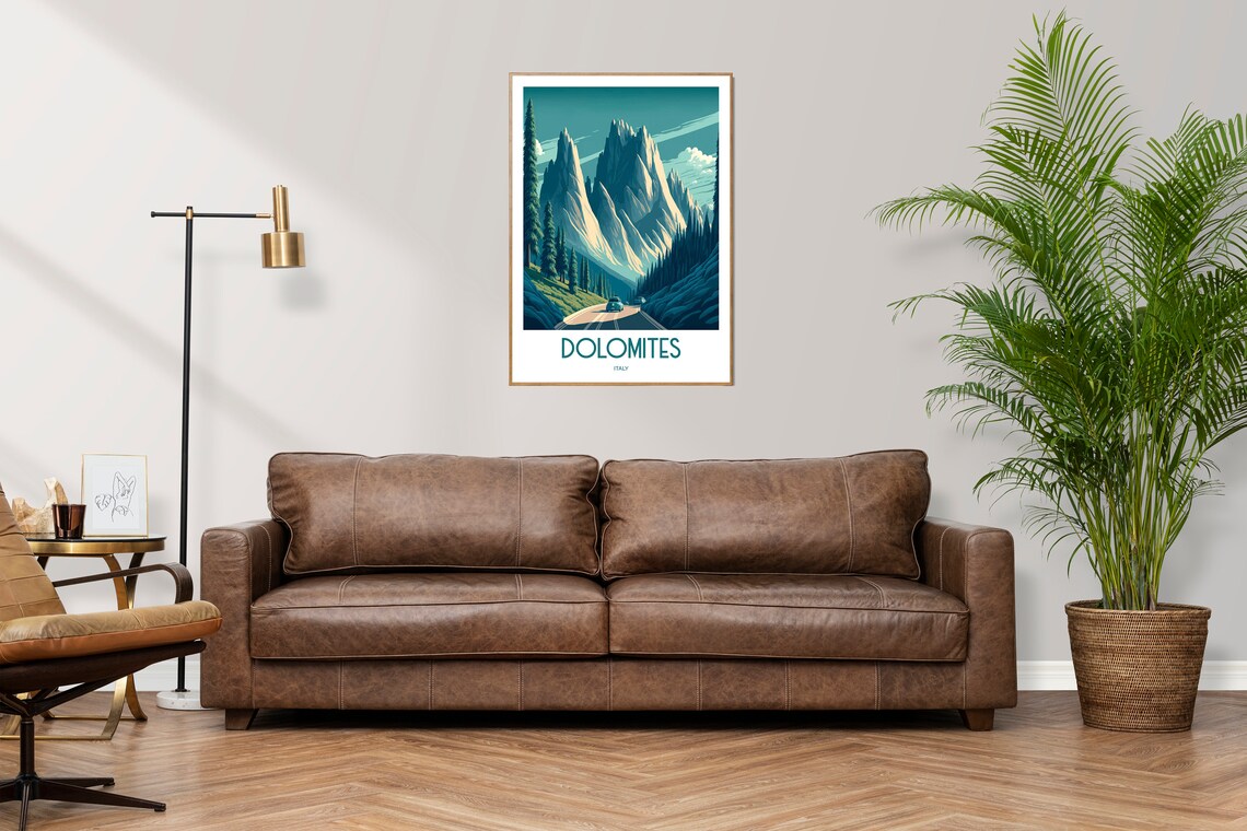 Dolomites Italy Jagged Mountain Peaks Road Vintage Travel Art Poster - Image 3