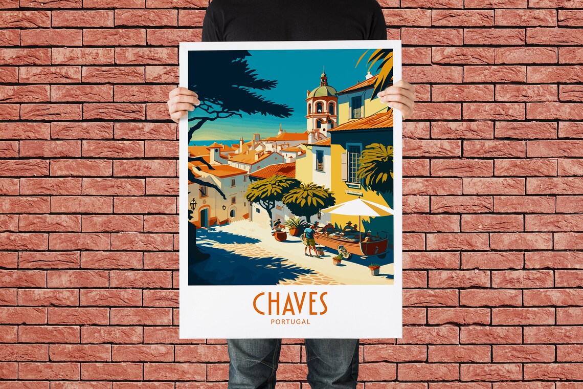 Chaves Portugal Market Square Old Town Vintage Travel Poster - Image 2