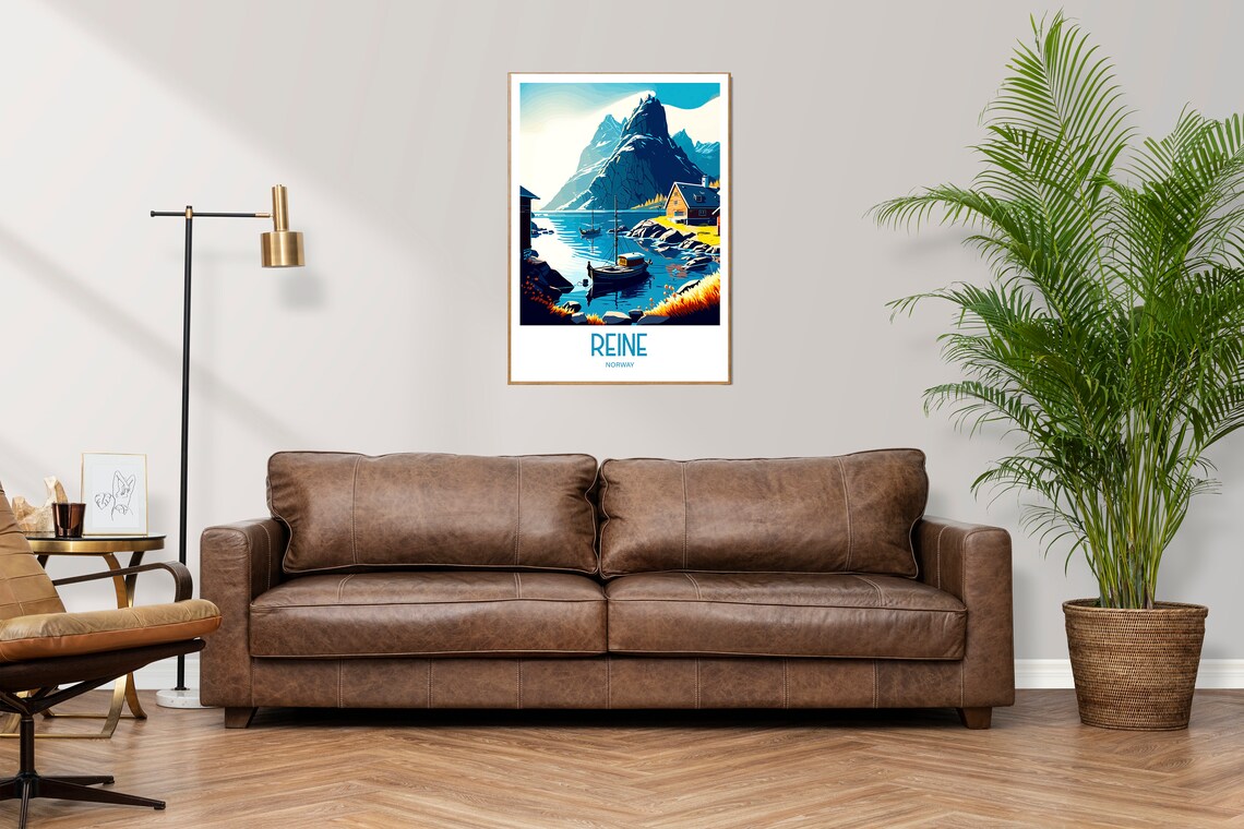 Reine Norway Fjord Fishing Boat Mountain Vintage Travel Poster Art - Image 3