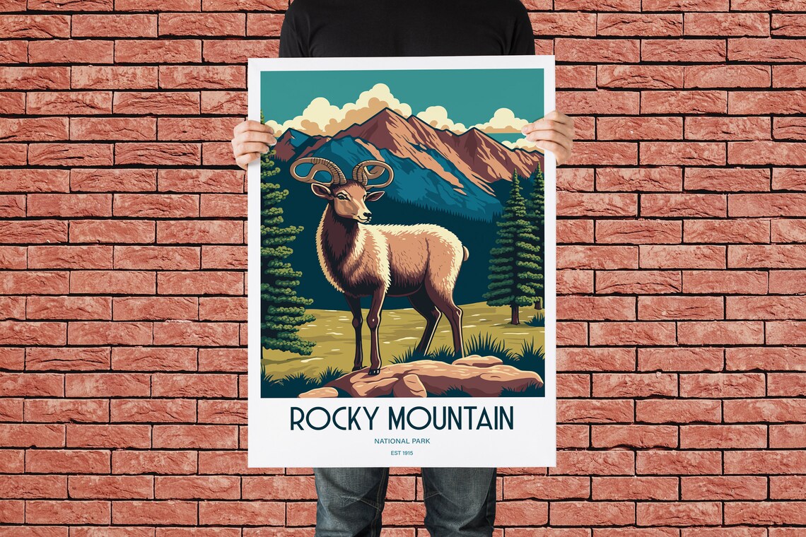 Rocky Mountain National Park Vintage Poster Bighorn Sheep Wildlife Art - Image 3