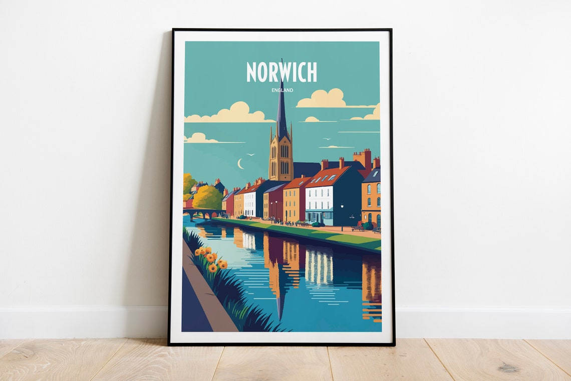 Norwich Cathedral Travel Print Norwich Travel Art English City Travel Print Uk Travel Poster Norwich Cathedral Landmark