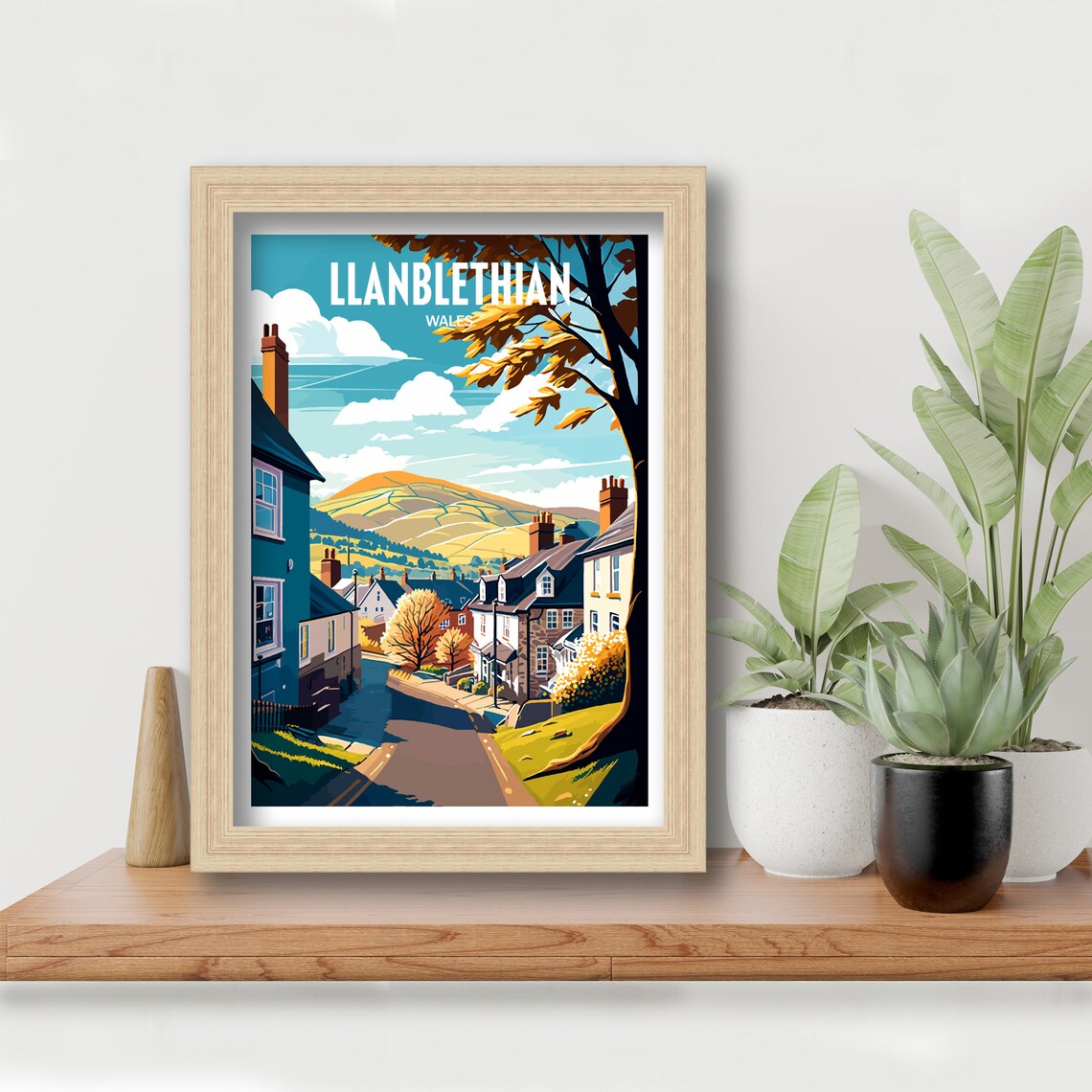 Llanblethian Wales Village Street Poster Cottage Hills Vintage Travel - Image 2