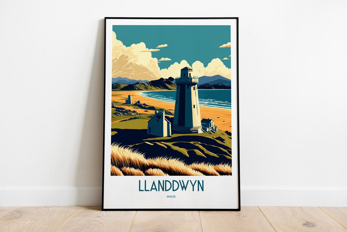 Llanddwyn Wales Island Lighthouse Beach Dunes Vintage Travel Poster