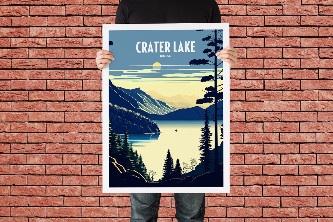 Crater Lake Oregon Sunset Pines Vintage National Park Poster - Image 3
