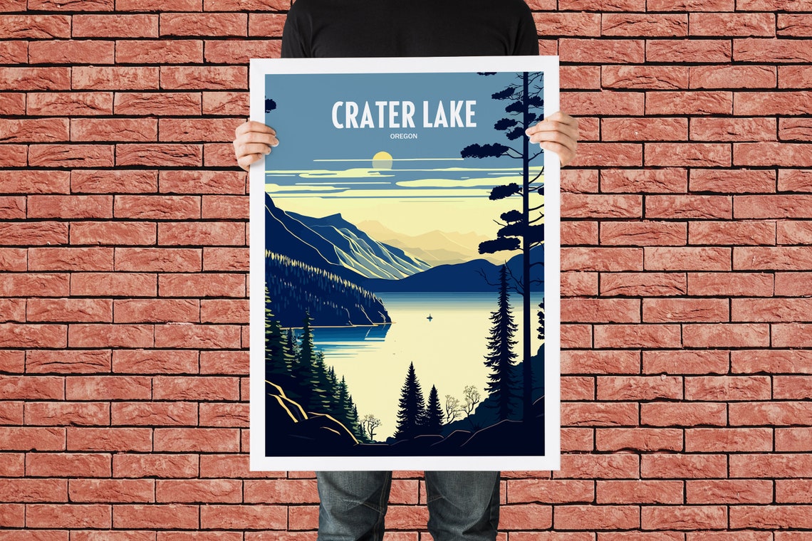 Crater Lake Travel Poster For Crater Lake Birthday Gift For Travel Print Lovers Oregon Travel Poster For Crater Lake Birthday Gift - Image 3