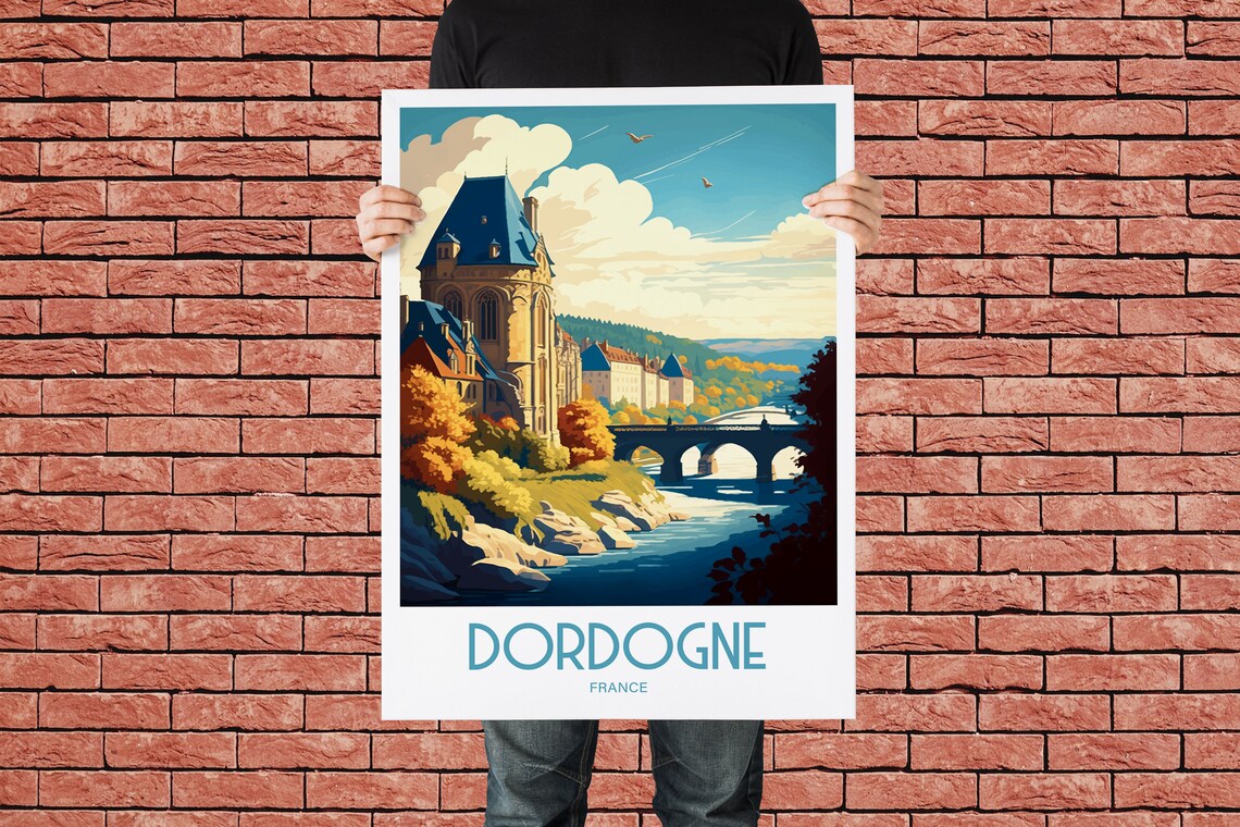 Dordogne France Riverside Chateau Vintage French Travel Poster Art - Image 2