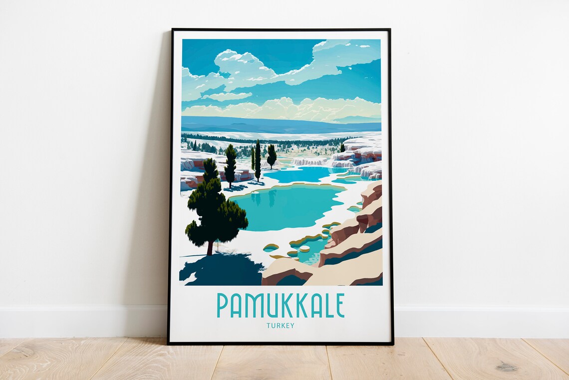 Pamukkale Turkey Travertine Pools Terraces Vintage Travel Poster