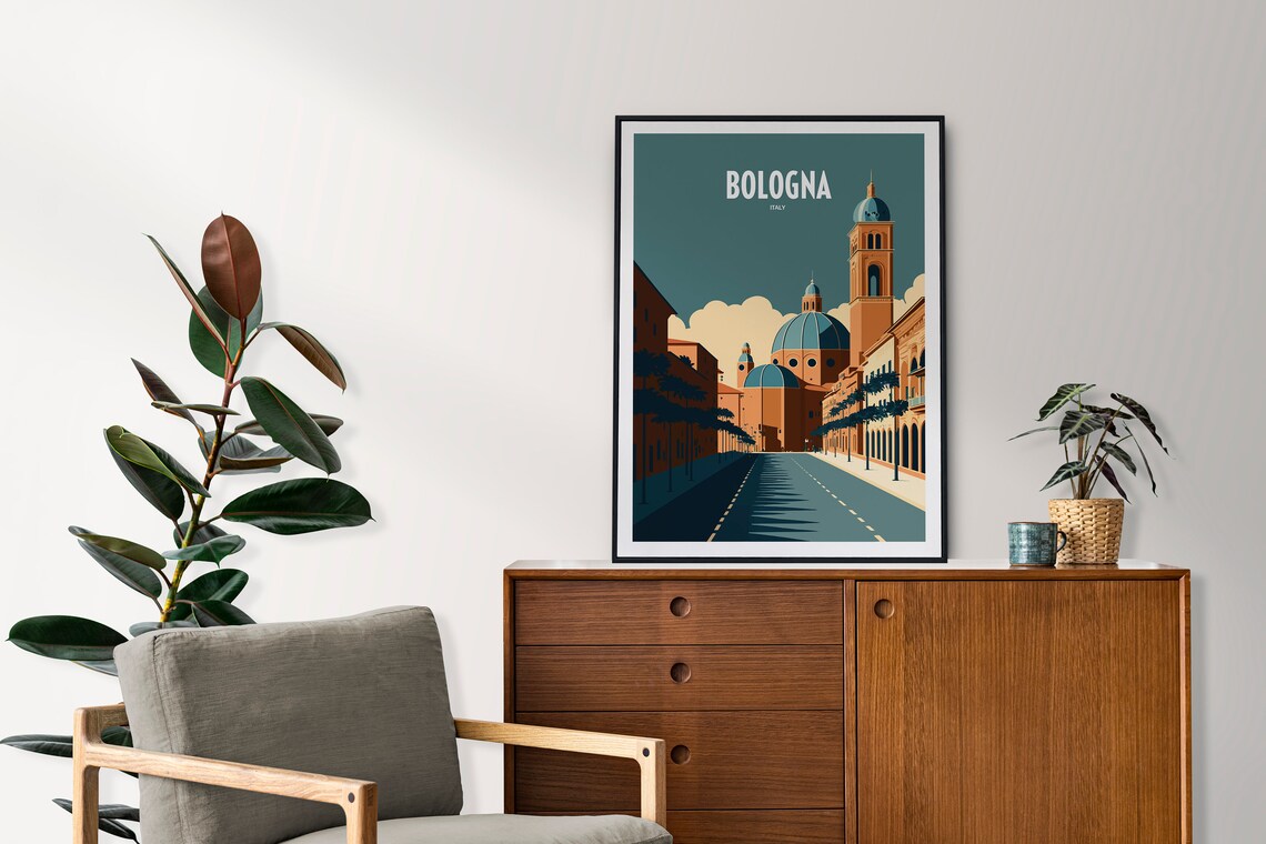 Bologna Italy City Street Travel Poster Domed Basilica Vintage Art - Image 2