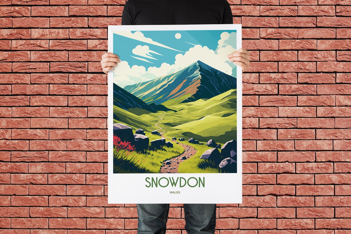 Wales Mountains UK Travel Poster, Landmark Art - Image 2