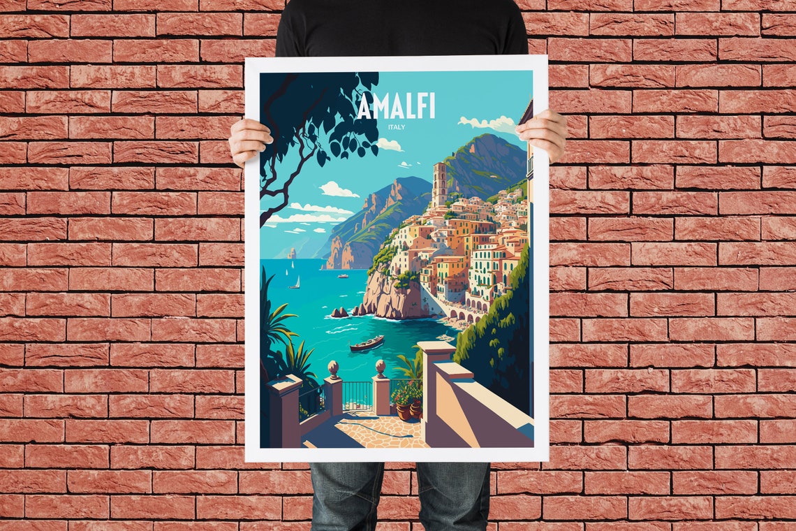 Amalfi Coast Travel Print Italy Coast Travel Poster Amalfi Italy Travel Print Italian Seaside Retro Print Coast Travel Poster - Image 4