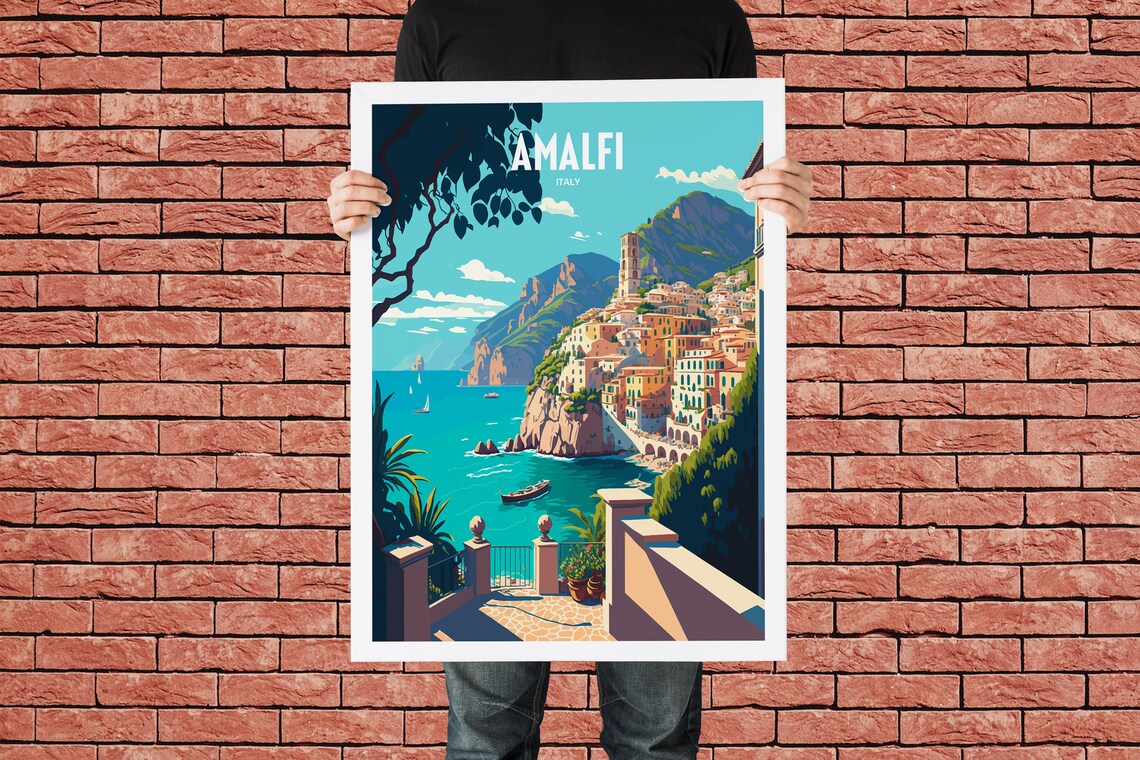 Amalfi Italy Cliffside Coastal Town Cathedral Vintage Travel Poster - Image 4